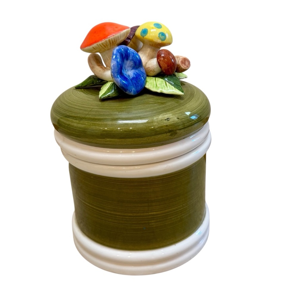 VTG Rare Arnart 60s 70s Retro Ceramic Canister Mushroom Shroom Lid Large Jar